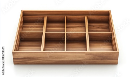 Wooden Organizer Tray with Multiple Compartments on White Background - Perfect for Office or Home Storage Solutions