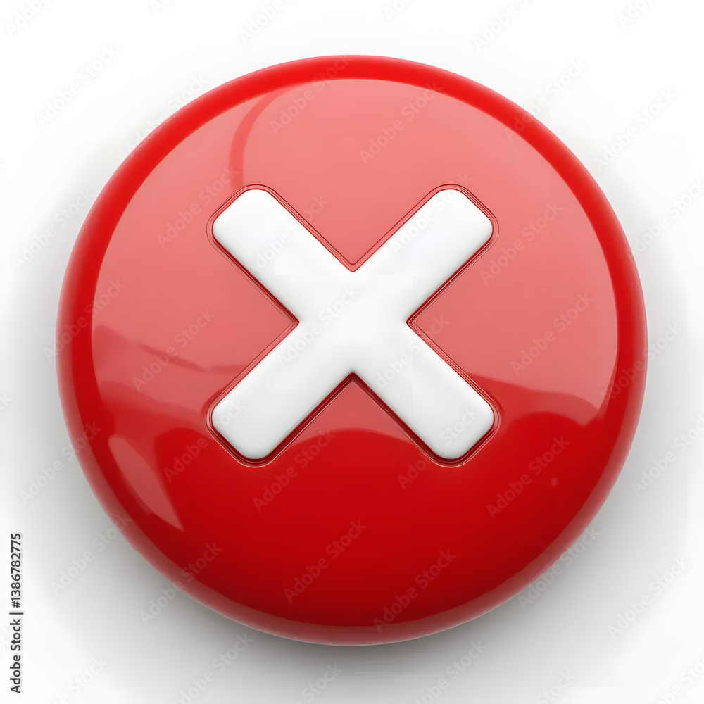 Red Error X Icon Button – Close Cancel Alert Symbol in 3D Red Error X Icon Button – Close Cancel Alert Symbol in 3D