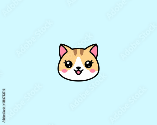 Adorable Kitten Face Cartoon Illustration on Blue Background