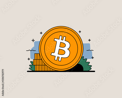 Bitcoin cryptocurrency vector illustration with retro style and digital assets concept