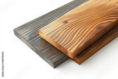Wooden Planks Displayed on a White Background for Construction or Design Use