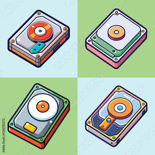 Collection of Colorful Cartoon Hard Disk Drives HDD Storage Devices