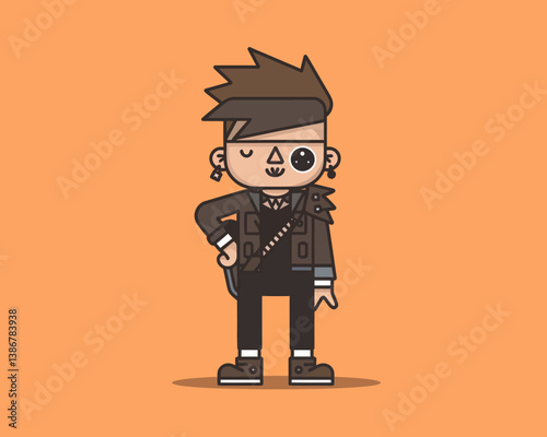 Punk Cartoon Character Vector Illustration with Retro Fashion Outfit Design