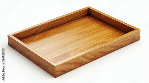 Wooden Tray on White Background - Minimalist Design for Home Decor or Serving