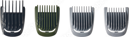 Fotografi set of fixed length hair trimmer combs, guide combs or guards isolated white bac