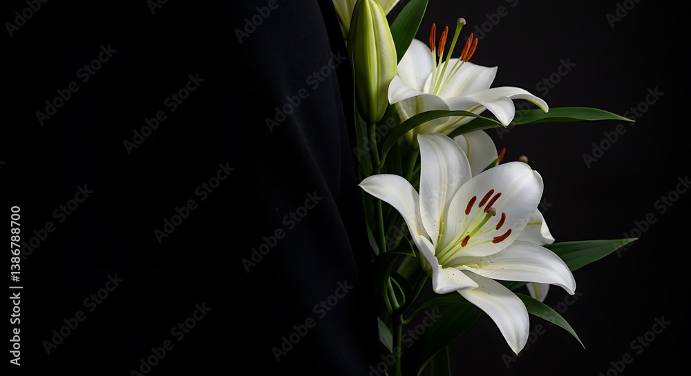 Obraz premium White Lilies: Dark Elegance AI Generated
