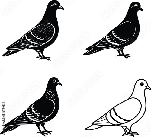 beautiful black pigeon vector silhouette art this is an editable and printable vector eps file
