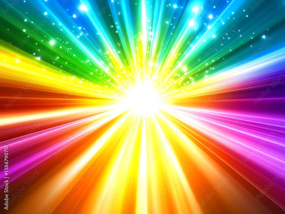 A bright and colorful abstract illustration depicting radiant light beams A bright and colorful abstract illustration depicting radiant light beams