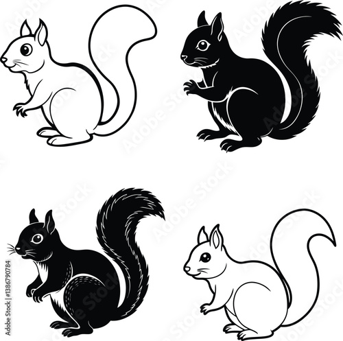 beautiful black squirrel vector silhouette art this is an editable and printable vector eps file
