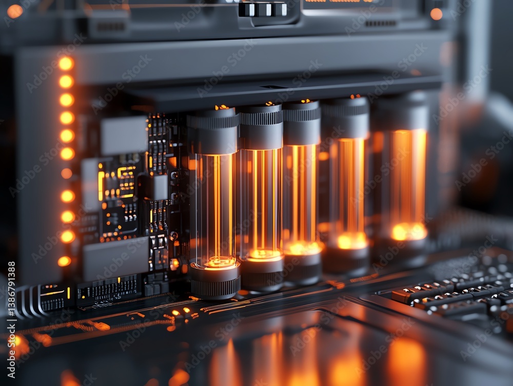 A closeup of a liquidcooled PC in action