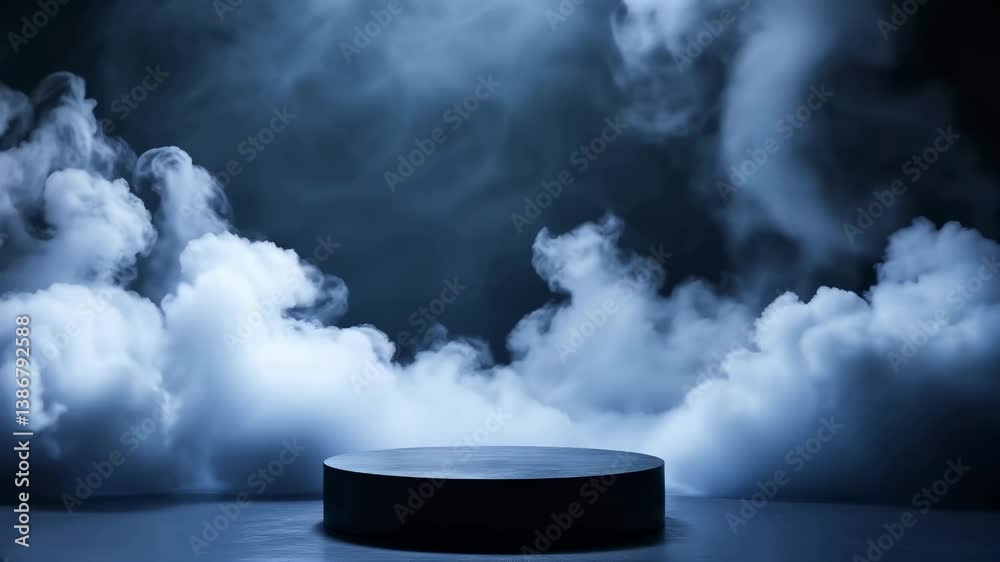 dark fog motion footage with swirling smoke around pedestal, perfect for presentation openers, logo reveals or modern intros