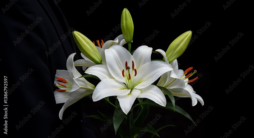 Obraz premium White Lilies: Nocturne in Black AI Generated