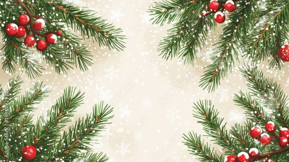 Fototapeta premium christmas greeting card with fir branches illustration