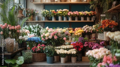 Wallpaper Mural Colorful Flower Shop Display with Roses and Tulips Torontodigital.ca