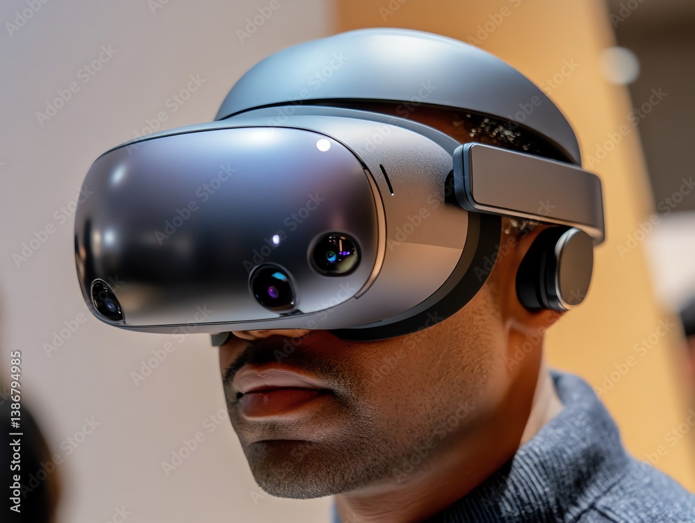 A hightech augmented reality headset on a charging stand