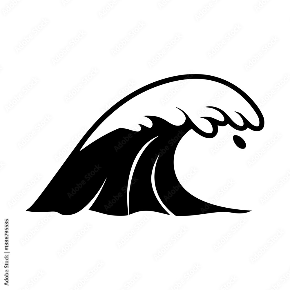 Naklejka premium Wave Icon - Black Silhouette