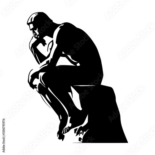 The Thinker Silhouette - Black & White Graphic