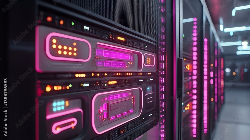 A server rack glowing with LED indicators in a hightech data center