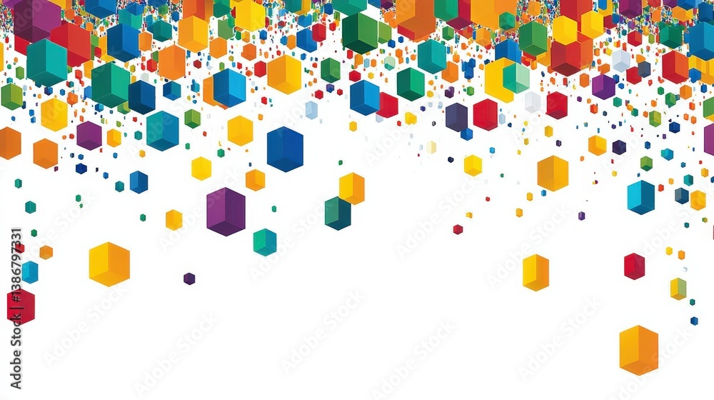 Obraz premium Colorful Hexagonal Shapes Falling in Dynamic Pattern Design