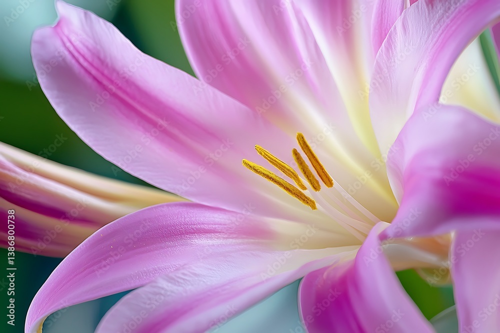 Delicate Pink Flower with Vibrant Petals and Yellow Stamen Close-Up Delicate Pink Flower with Vibrant Petals and Yellow Stamen Close-Up