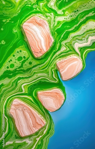 abstract marble texture green background of blue water isolated background