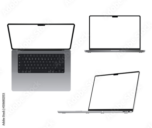 Realistic laptop computer, smartphone Modern laptop isolated on transparent background stock illustration stock illustration