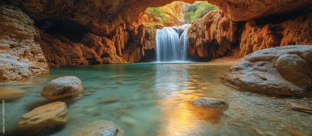 Fototapeta premium Cave Waterfall Pool Tranquil Nature