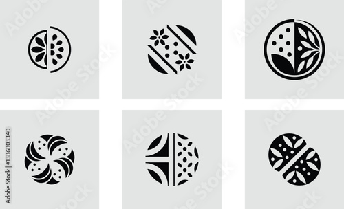 Biscuits crumb logo with floral decoration stylish logotype vector art set design