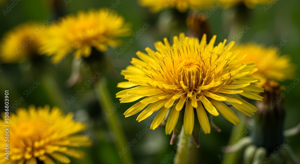 Golden Dandelion Bloom: Nature's Sunshine AI Generated Golden Dandelion Bloom: Nature's Sunshine AI Generated