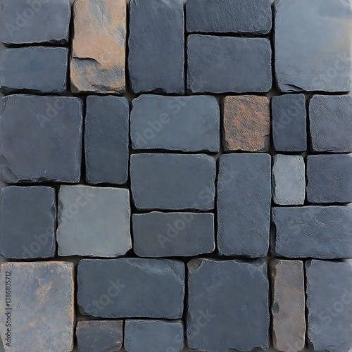 Dark gray and brown stone pavers arranged in a mosaic pattern