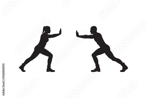 Pushing Silhouettes of Man and Woman Vector Illustration