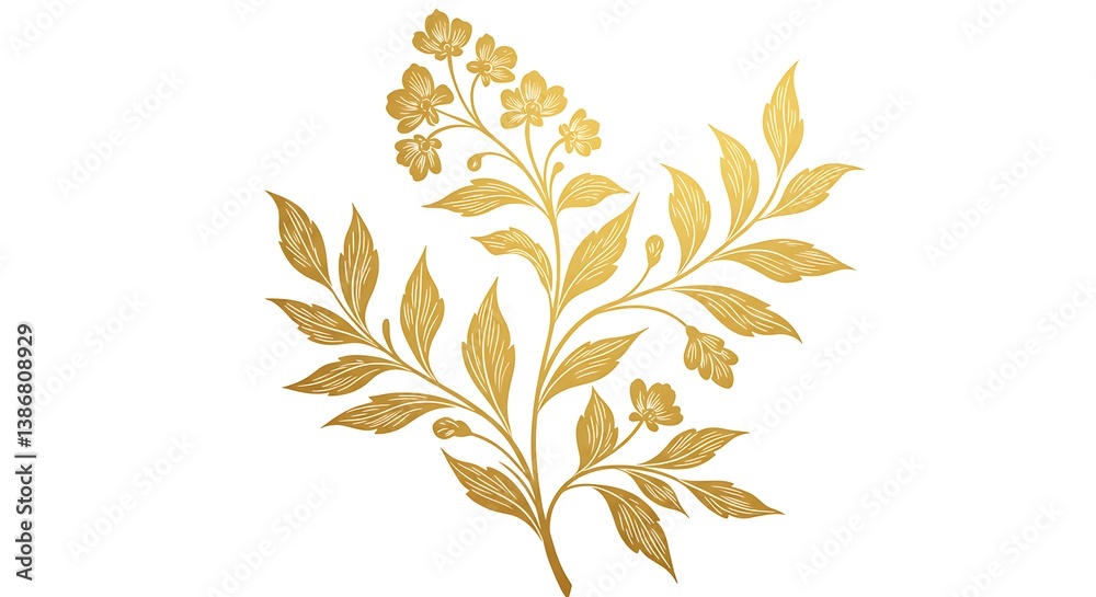 Fototapeta premium Golden Foliage: A Botanical Illustration AI Generated