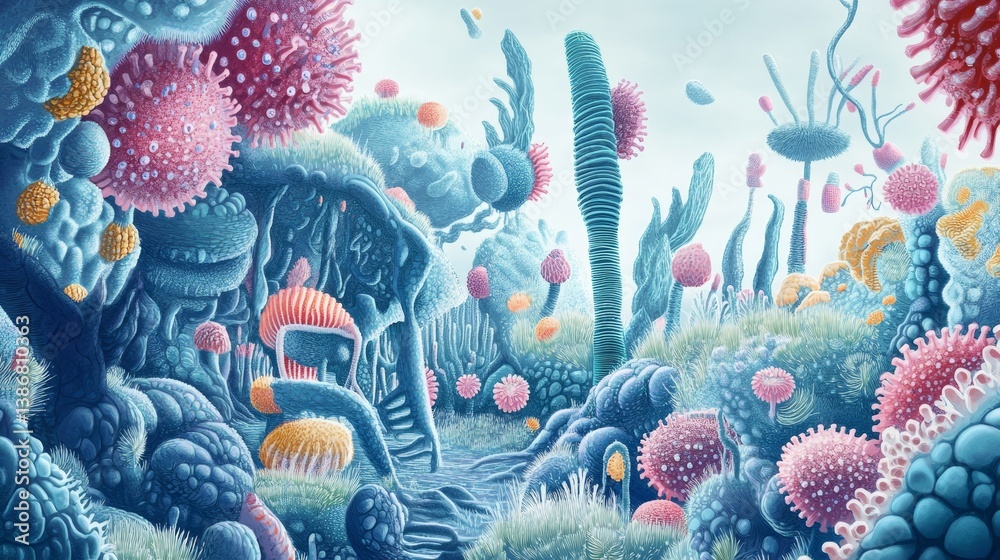 Obraz premium Abstract underwater scene with coral-like structures in shades of blue