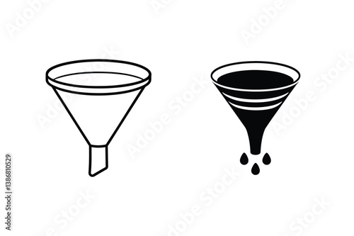Funnel Icon Set Black And White Illustration For Conversion Process Or Chemistry