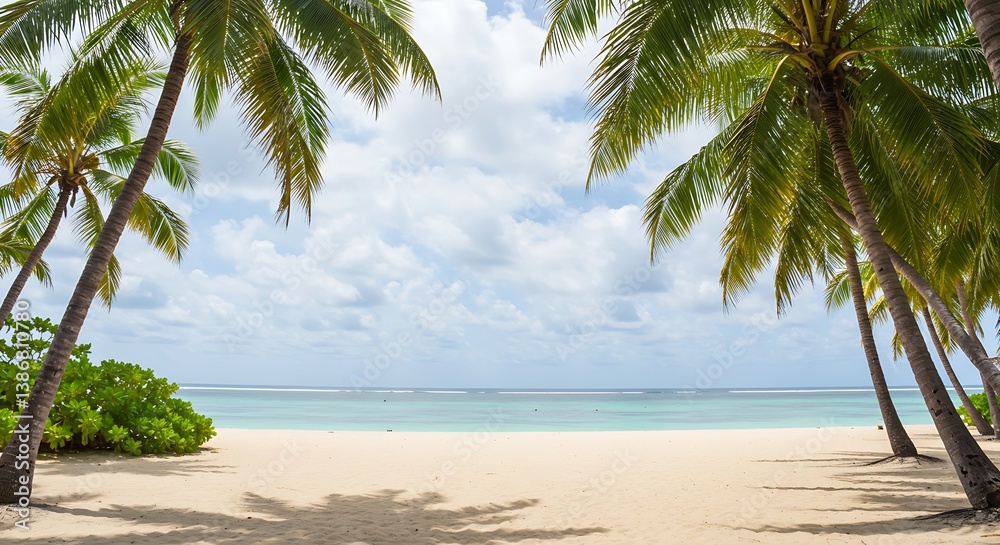 Obraz premium Palm-Framed Paradise: Tropical Beach Serenity AI Generated