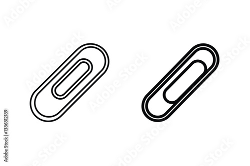 Two Paper Clip Outline Vector Illustration On A Clean White Background