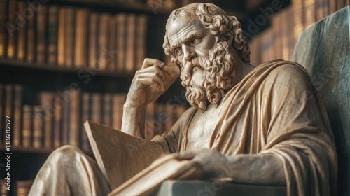 Ancient philosopher statue in library