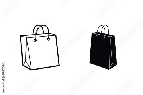 Vector Illustration Featuring Two Shopping Bags In Black And White Colors