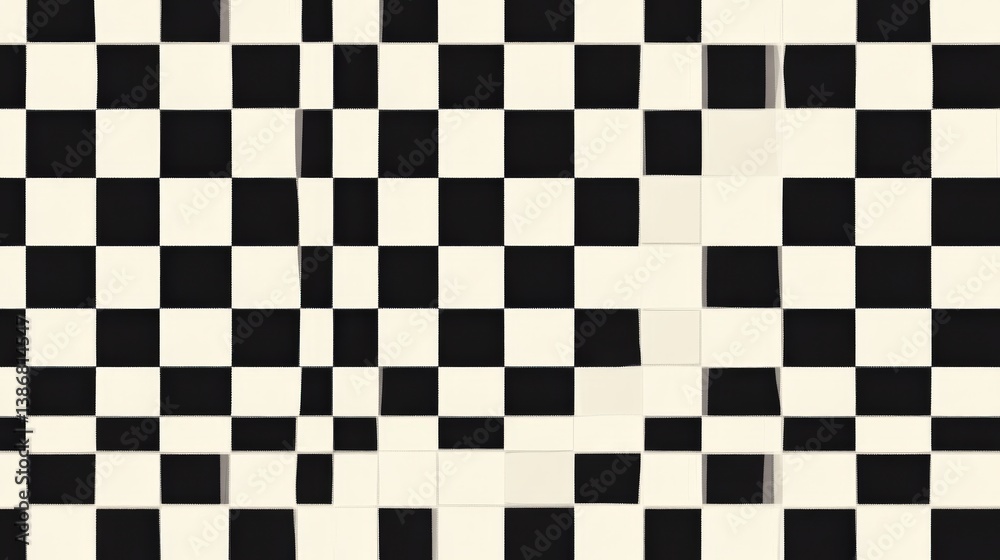Fototapeta premium Black and White Checkered Pattern with Distorted Grid Effect