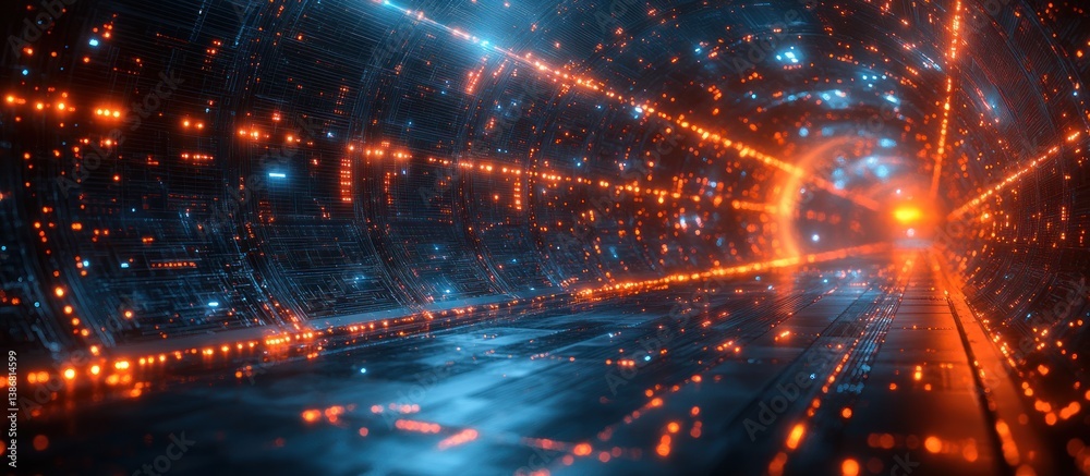 Fototapeta premium Futuristic tunnel with glowing circuitry