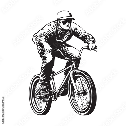 Bmx rider Vector illustration of a biker on a bike image vector isolated on white background.