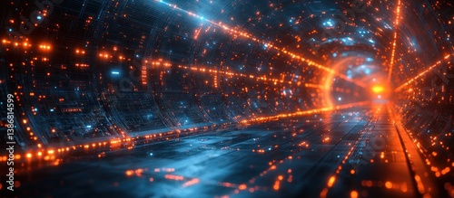 Futuristic tunnel with glowing circuitry