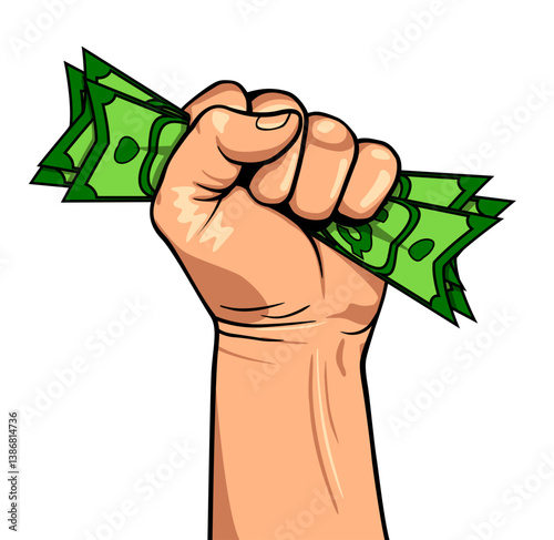 simple fist full of holding up cash dollars money bills vector on transparent background