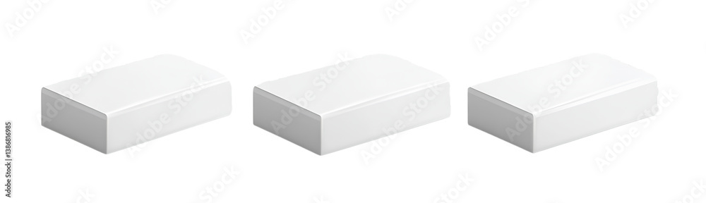 3 white rectangular boxes, isometric view, transparent background 3 white rectangular boxes, isometric view, transparent background