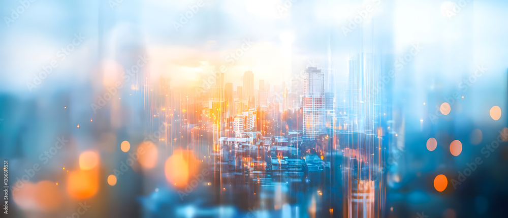 Vibrant Cityscape at Dusk with Blurred Lights and Skyline View Vibrant Cityscape at Dusk with Blurred Lights and Skyline View