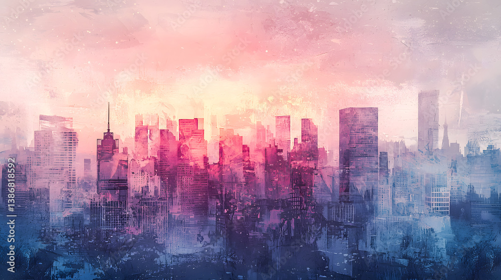 Fototapeta premium Abstract Skyline with Soft Colors at Dawn Over Cityscape