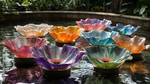 A breathtaking AI-generated garden, where flowers with glass-like petals refract the light in a dazzling display of crystalline brilliance. 
