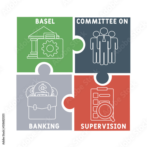 BCBS basel committee on banking supervision acronym. business concept background. vector illustration concept with keywords and icons. lettering illustration with icons for web banner, flyer, landing 