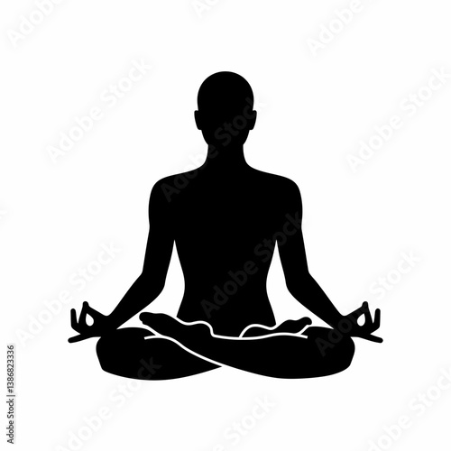 Silhouette of person in lotus position. Meditation, yoga and mindfulness.
