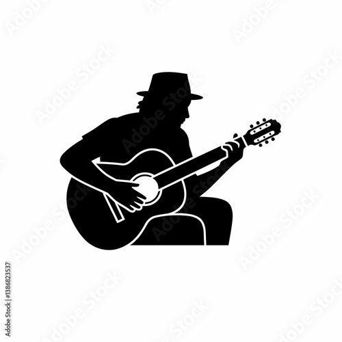 Silhouette of a Man Playing Acoustic Guitar, Musical Performance